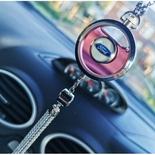 Original Car Rearview Mirror Metal Tassel and Crystal Inlay Logo Pendant Hanging Air Freshener
