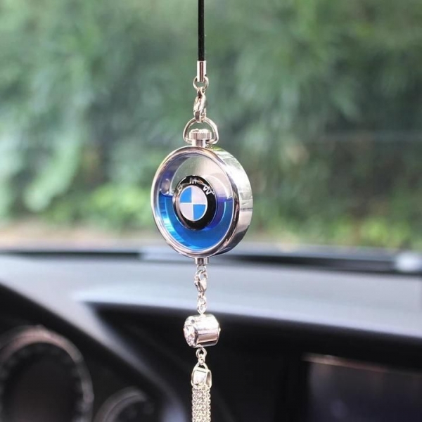 Original Car Rearview Mirror Metal Tassel and Crystal Inlay Logo Pendant Hanging Air Freshener