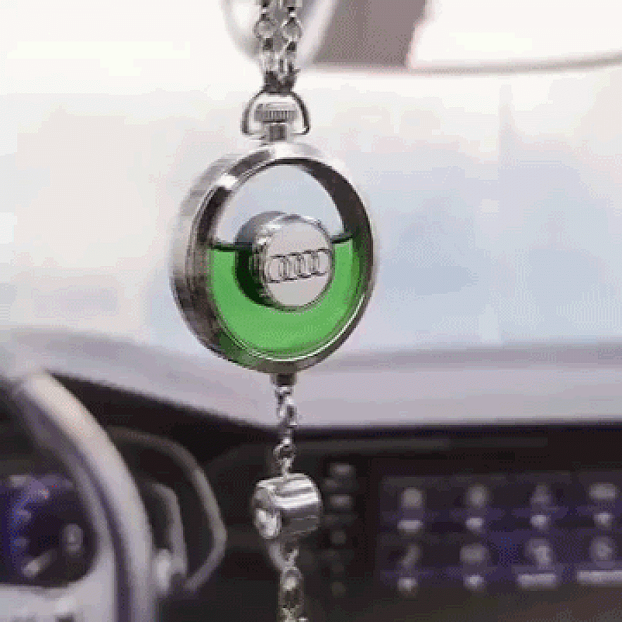 Original Car Rearview Mirror Metal Tassel and Crystal Inlay Logo Pendant Hanging Air Freshener