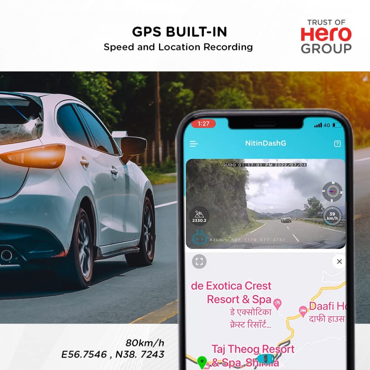 Qubo Car Dash Camera True 4K 2160P UHD Dual Channel