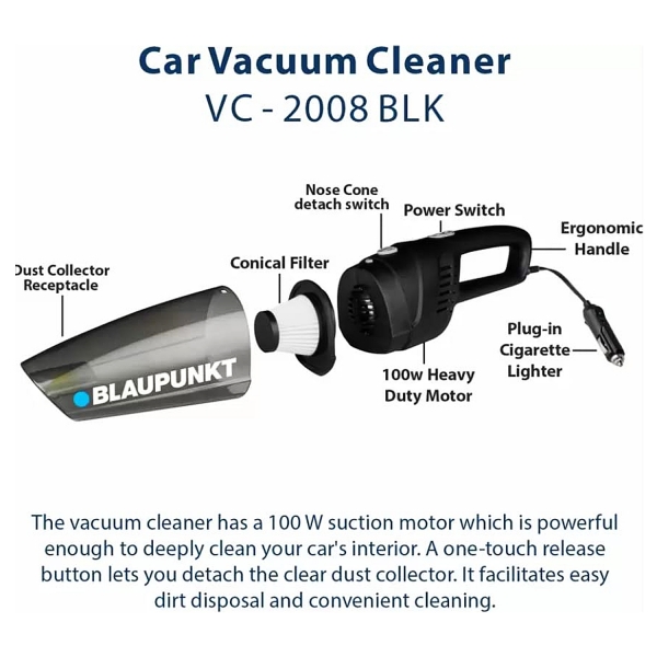 Blaupunkt Car Vacuum Cleaner VC – 2008 BLK Blaupunkt Car Vacuum Cleaner VC – 2008 BLK