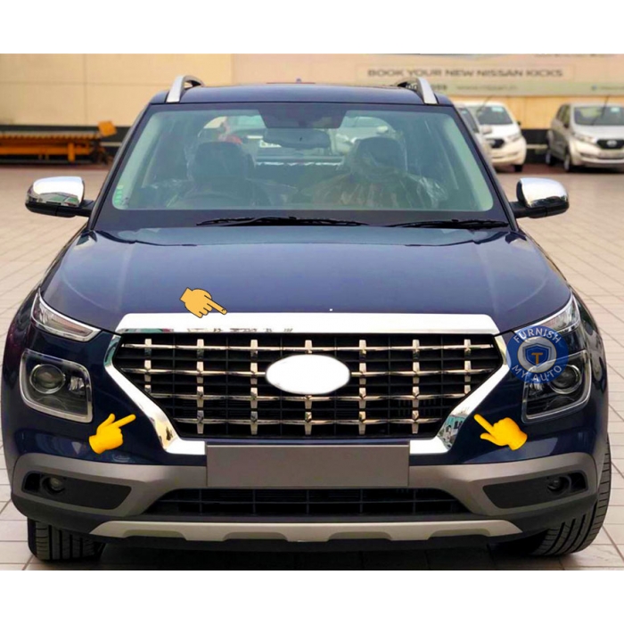 Hyundai Venue Complete Front Grill and Trunk Steamer Chrome Garnish Trim in ABS Material (Set of 5 Pcs) Hyundai Venue Complete Front Grill and Trunk Steamer Chrome Garnish Trim in ABS Material (Set of 5 Pcs)