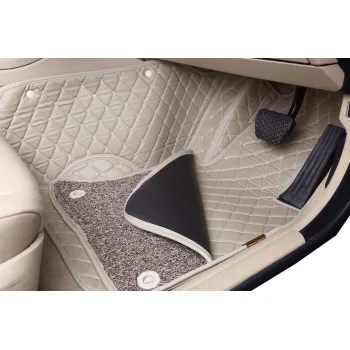 Toyota Old Fortuner Premium Diamond Pattern 7D Car Floor Mats (Set of 4, Black & Beige)