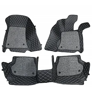 Ford New Endeavour Premium Diamond Pattern 7D Car Floor Mats (Set of 4, Black and Beige)