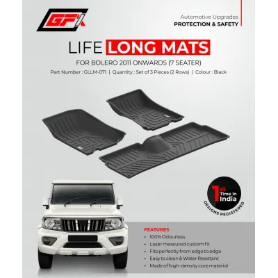 GFX Mahindra Bolero 2011 Onwards Custom Fit LLM LifeLong TPV Mats 