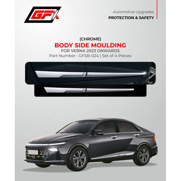 GFX Side Body Chrome Moulding for Hyundai Verna 2023 Onwards GFX Side Body Chrome Moulding for Hyundai Verna 2023 Onwards