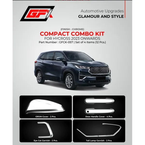 GFX Toyota Hycross 2023 Onwards Exterior Chrome Show Kit Combo (Set 12 Pcs.) GFX Toyota Hycross 2023 Onwards Exterior Chrome Show Kit Combo (Set 12 Pcs.)