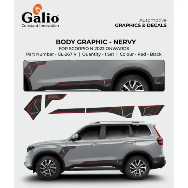 Galio Body Graphics Decal Nervy for Mahindra Scorpio N 2022 Onwards 