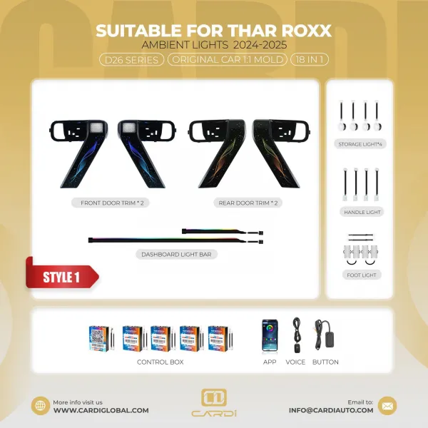 Cardi K4 Mahindra ROXX  2024 Onwards OEM Type Ambient Atmosphere Interior LED Lights - 18 Pieces