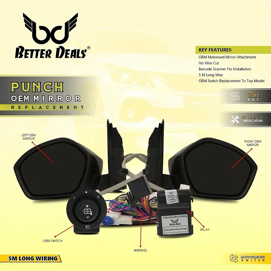 Better Deals OEM Mirror Replacement For Tata Punch 2021 Onwards