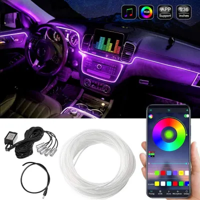 Multicolor Car Atmosphere Ambient Wireless Bluetooth Lighting Kit With Remote
