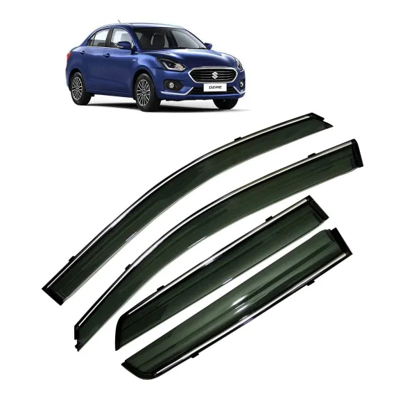 Maruti New Dzire 2017 Car Window Door Visor with Chrome Line (Set Of 4 Pcs.)