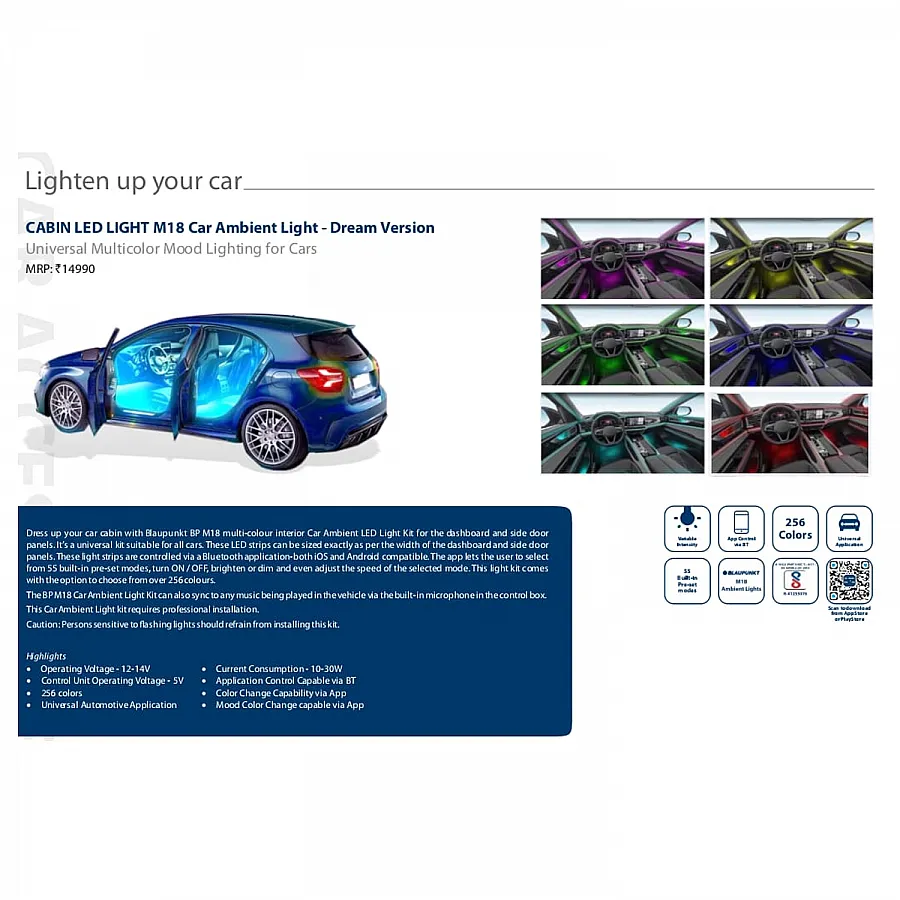 Blaupunkt M18 Dream Edition Cabin LED Ambient Light for Cars &ndash; Multi-Color Mood Lighting