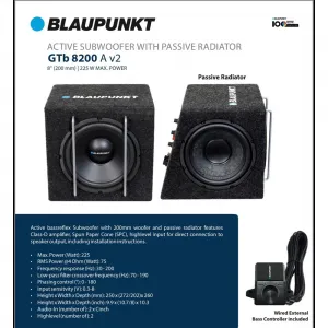 Blaupunkt GTb 8200 A V2 8" Active Subwoofer | 225W Bass Tube