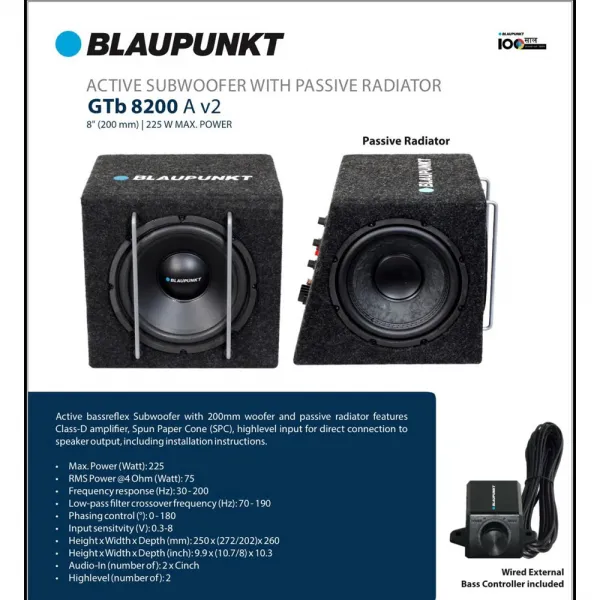 Blaupunkt GTb 8200 A V2 8" Active Subwoofer | 225W Bass Tube