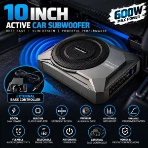 Blaupunkt ODx-10A Underseat Active Subwoofer - 10″ High-Power Car Bass Enclosure