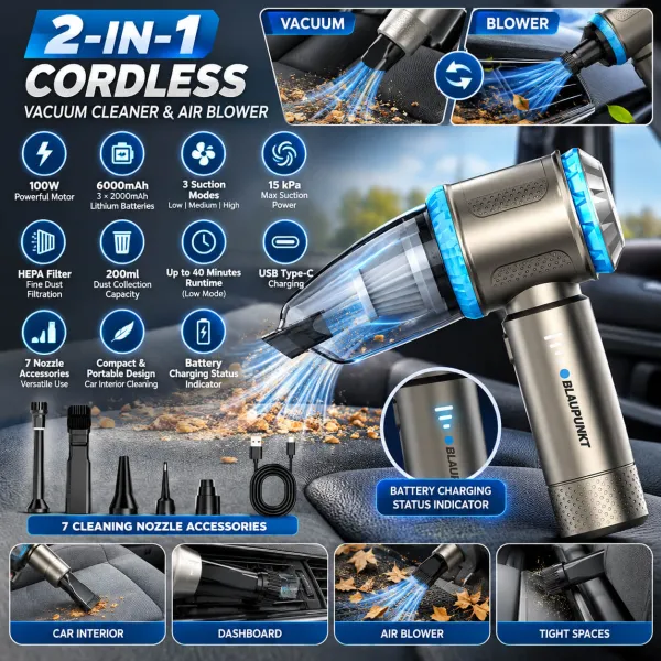 Blaupunkt VC 6006 PRO 2-in-1 Cordless Car Vacuum Cleaner & Air Blower