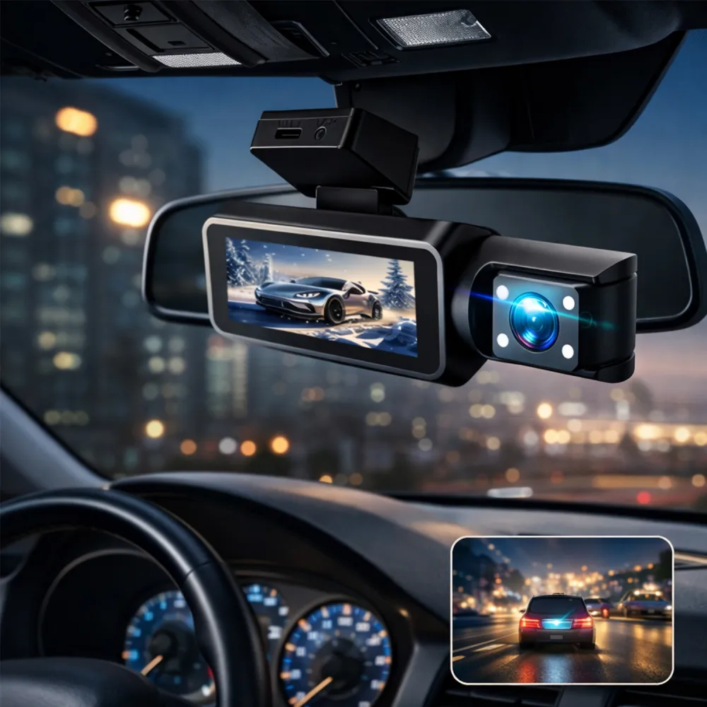 Carhatke Triple Channel 1080P Dash Cam for Cars – Front, Cabin & Rear Camera with Loop Recording