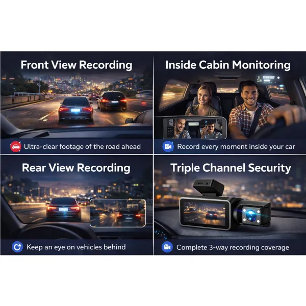 Carhatke Triple Channel 1080P Dash Cam for Cars – Front, Cabin & Rear Camera with Loop Recording