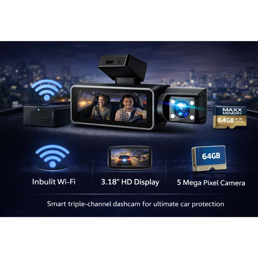Carhatke Triple Channel 1080P Dash Cam for Cars – Front, Cabin & Rear Camera with Loop Recording