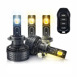 Carhatke 160W Tri Color LED Headlight Bulb H1 for Car - Remote Control + Flasher