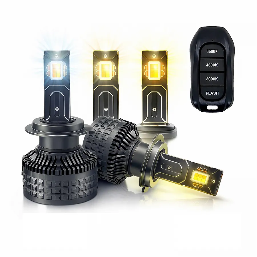 Carhatke 160W Tri Color LED Headlight Bulb H4/H19 for Car & Bike - Remote Control + Flasher
