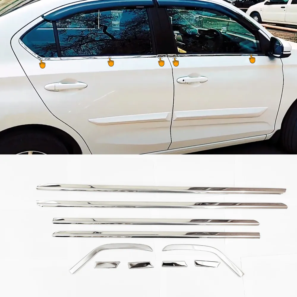 Honda Amaze 2018 Lower Window Chrome Garnish Trims (Set Of 10Pcs.)