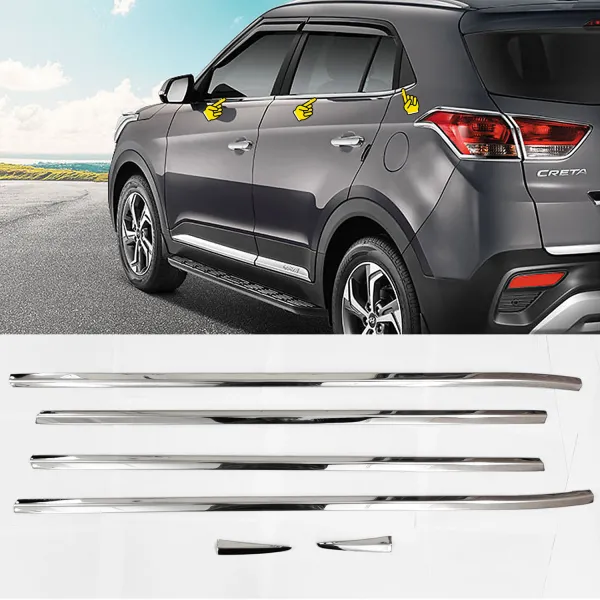 Hyundai Creta 2018-2020 Lower Window Chrome Garnish Trims (Set Of 6Pcs.)