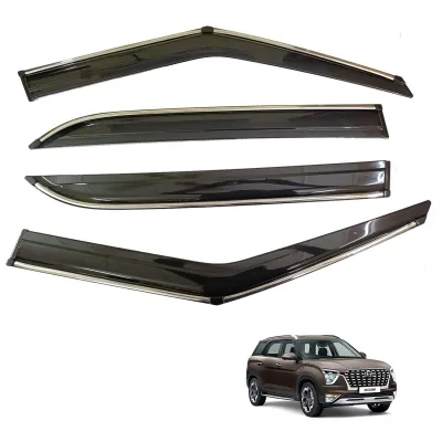 Hyundai Alcazar Car Window Door Visor with Chrome Line (Set Of 4 Pcs.)