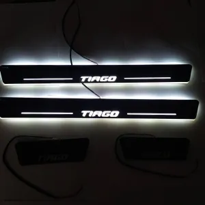 Tata Tiago Door Foot LED Mirror Finish Black Glossy Scuff Sill Plate Guards - 4 Pieces
