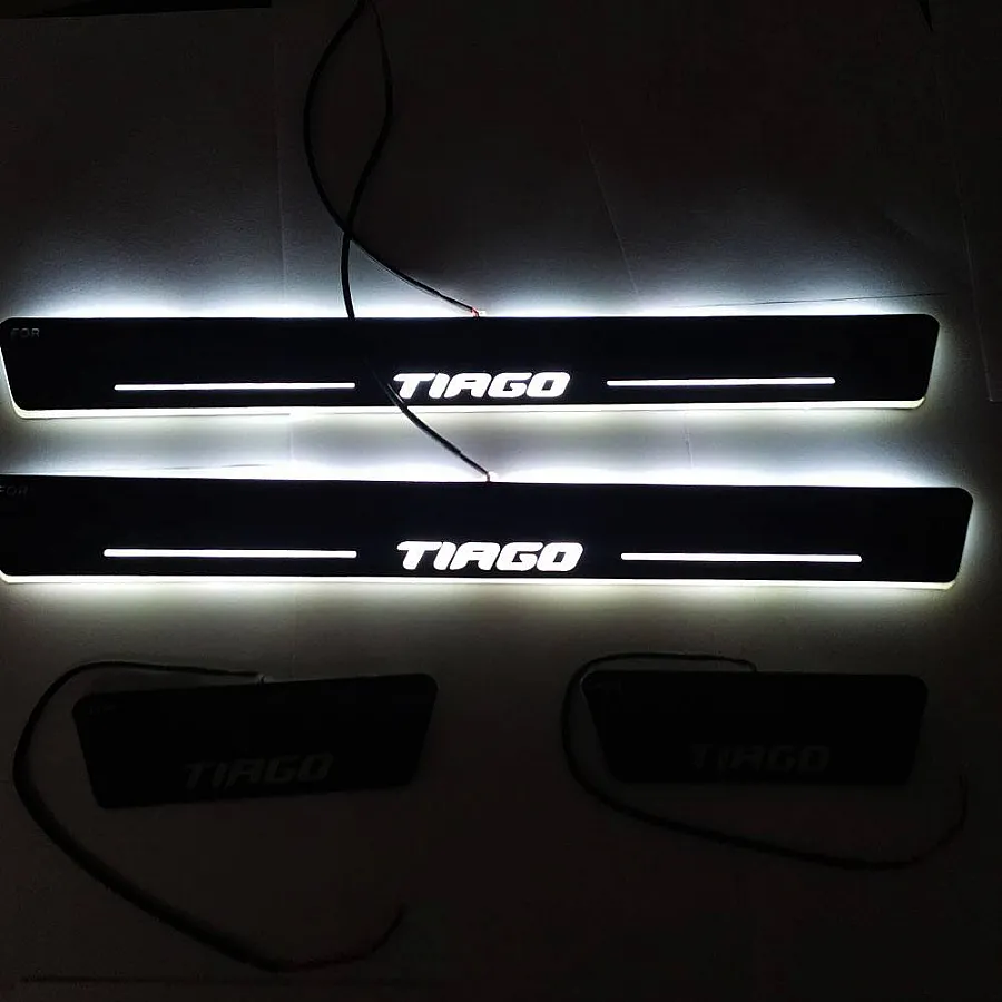 Tata Tiago Car Door LED Footstep Light Scuff Sill Plate Guards in Matrix Moving Light Effect - 4 Pieces