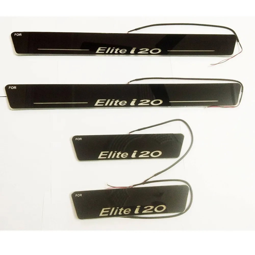 Hyundai i20 Elite Facelift 2018-2020 Door Foot LED Mirror Finish Black Glossy Scuff Sill Plate Guards - 4 Pieces
