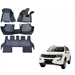 Mahindra Xuv 500 2011-2018 Premium Diamond Pattern 7D Car Floor Mats (Set of 4, Black and Beige)