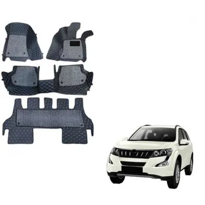 Mahindra Xuv 500 2011-2018 Premium Diamond Pattern 7D Car Floor Mats (Set of 4, Black and Beige)