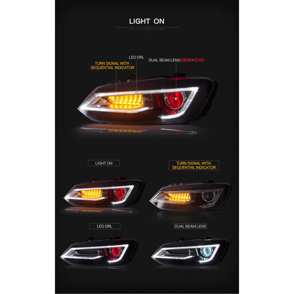 Volkswagen Polo Modified Headlight with Drl and Projector Lamp (Set of 2Pcs.)