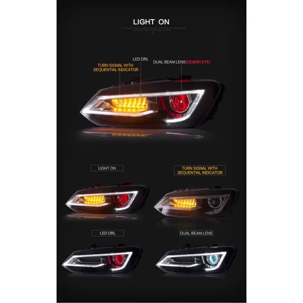 Volkswagen Polo Modified Headlight with Drl and Projector Lamp (Set of 2Pcs.)