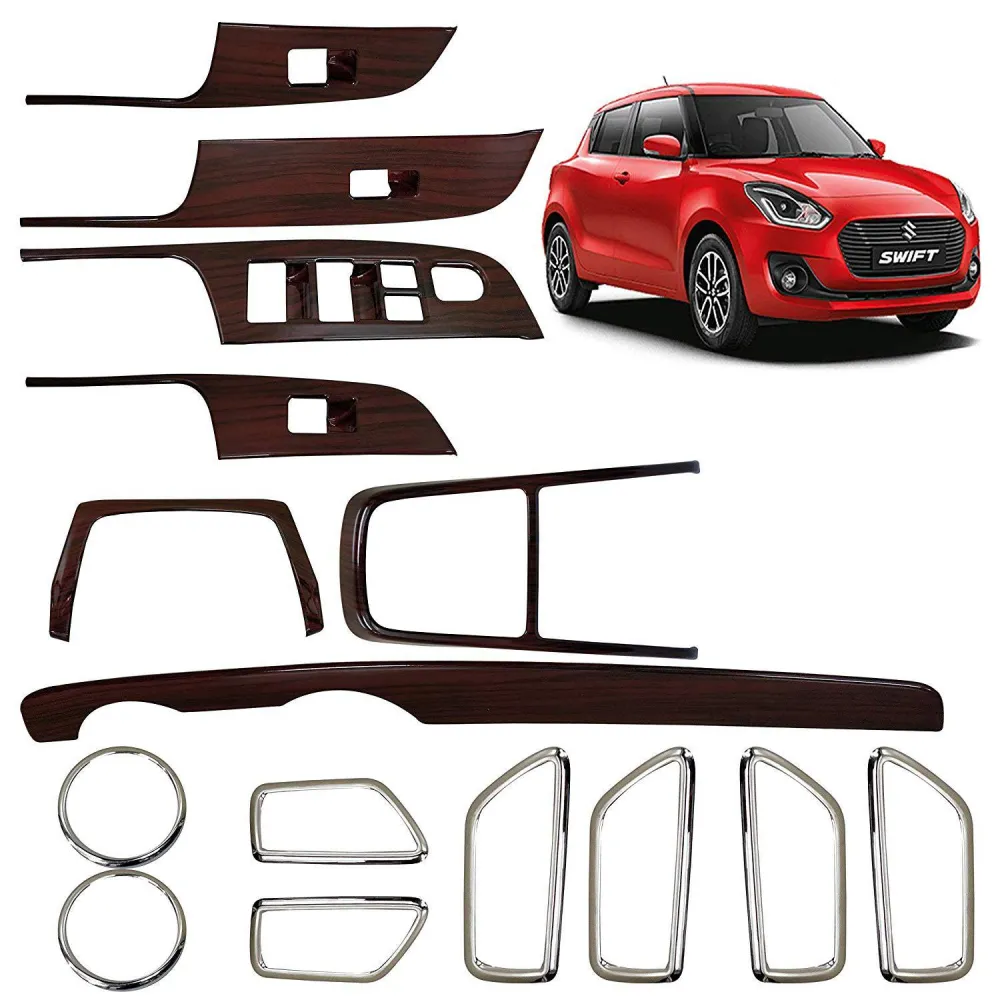 Maruti Suzuki New Swift 2018 Interior Show Chrome and Wooden Combo Kit 15 Pcs