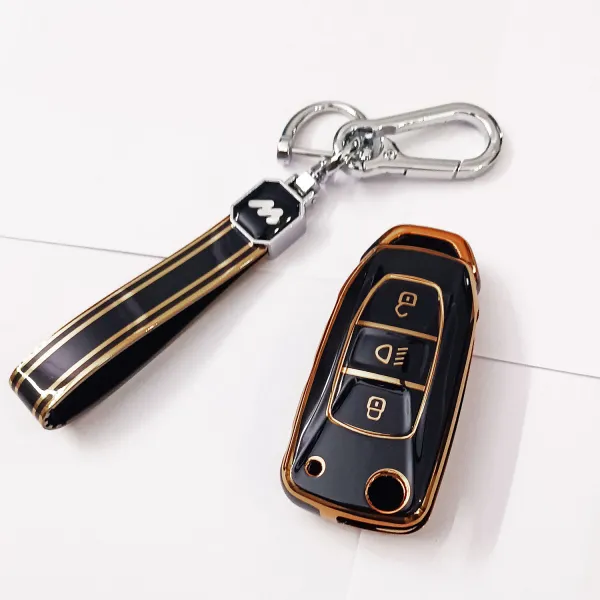 Mogato Premium Quality Soft TPU Leather Pattern Key Cover With Chain For Tata Cars - TATA01 Mogato Premium Quality Soft TPU Leather Pattern Key Cover With Chain For Tata Cars - TATA01