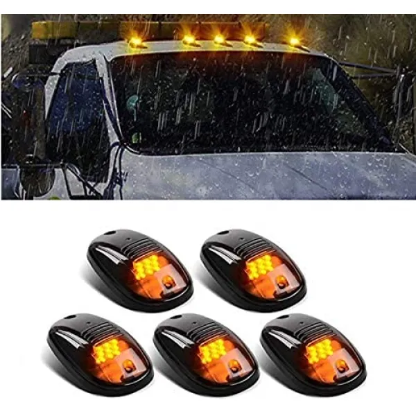 Roof Marker Hummer Style LED Lights with Smoke Glass Amber Color For ALL SUV's Set of 5 -16 LED Roof Marker Hummer Style LED Lights with Smoke Glass Amber Color For ALL SUV's Set of 5 -16 LED