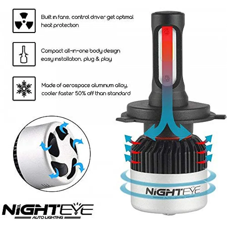 Original NightEye H4 LED Bulb High /Low Beam 72W 6500K