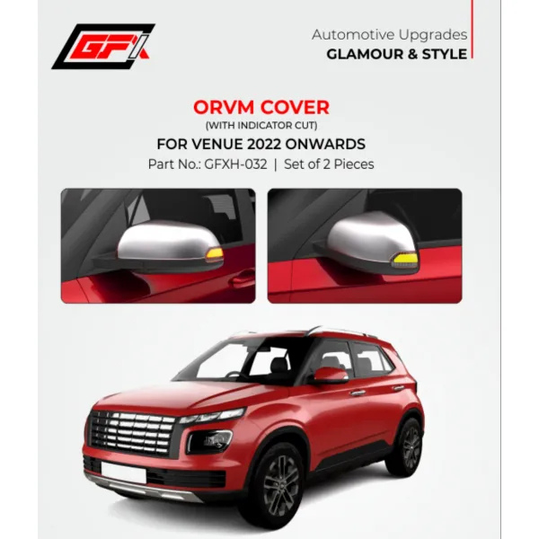 Hyundai New Vanue Facelift 2022 Onward ORVM Side Mirror Chrome Garnish with Indicator Cut - Set of 2 Hyundai New Vanue Facelift 2022 Onward ORVM Side Mirror Chrome Garnish with Indicator Cut - Set of 2