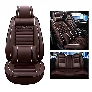 Carhatke Kia Seltos 2019 Onwards PU Leatherate Seat Cover - Coffee & White