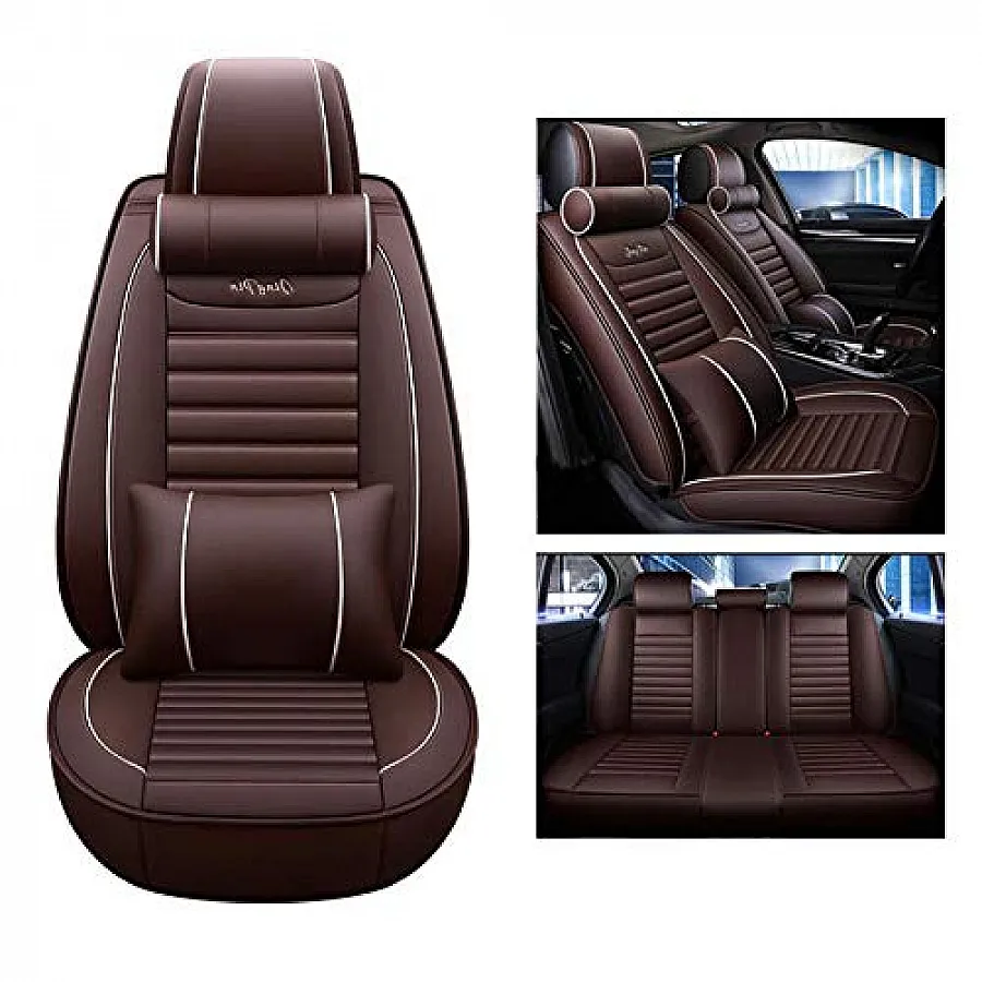 Carhatke Kia Seltos 2019 Onwards PU Leatherate Seat Cover - Coffee & White