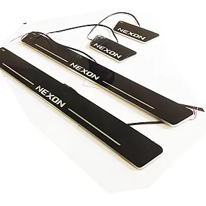 Tata Nexon 2017 OnwardsDoor LED Footstep Black Glossy Finish Scuff Sill Plate Guards - 4 Pieces