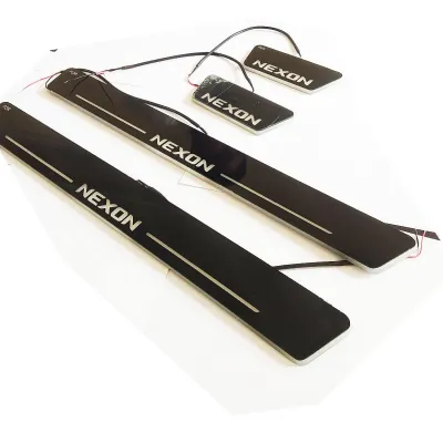 Tata Nexon 2017 OnwardsDoor LED Footstep Black Glossy Finish Scuff Sill Plate Guards - 4 Pieces