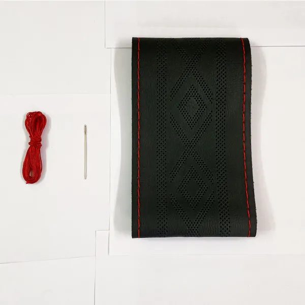 Leatheride PU Steering Wheel Cover For All Cars With Needles and Red Thread 