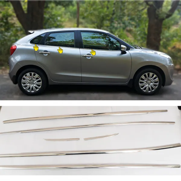 Maruti Suzuki Baleno 2015-2022 Lower Window Chrome Garnish Trims (Set Of 6Pcs.)