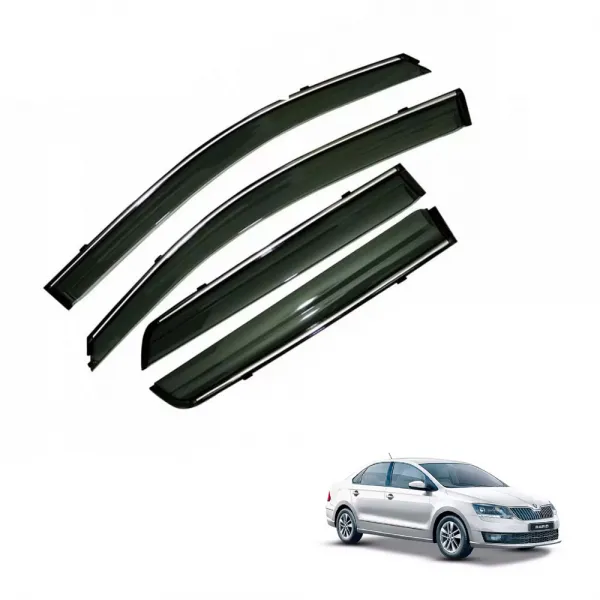Skoda Rapid Car Window Door Visor with Chrome Line (Set Of 4 Pcs.)