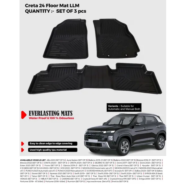Carhatke TPU Premium LongLife Floor Mats for Hyundai Creta 2024 Onwards