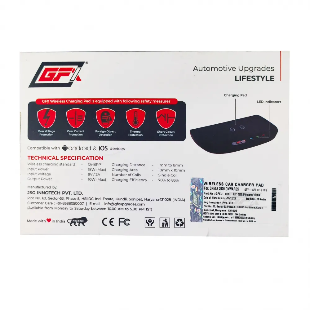 GFX Wireless Car Charger for Hyundai Creta 2020 Onwards